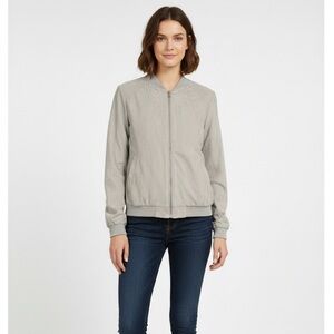 Be Cool Suede-Feel Full Zip Bomber Jacket Taupe color large